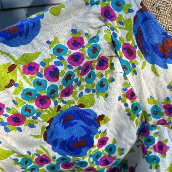 💙🩵💚Vintage, gorgeous floral, handmade caftan dress maxi mumu white blue - Picture 10 of 11